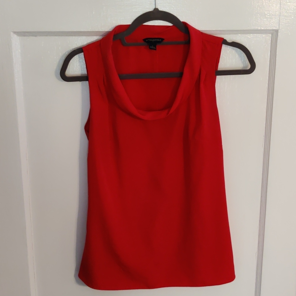 Red cowl neck blouse